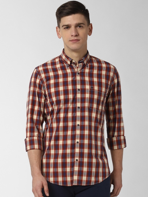 

Peter England Casuals Men Maroon & Beige Slim Fit Checked Casual Shirt
