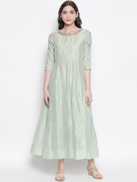 

RANGMANCH BY PANTALOONS Women Green Solid Anarkali Kurta
