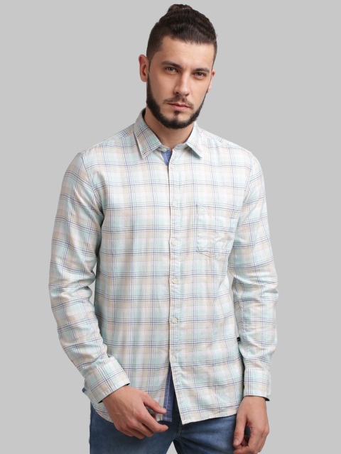 

Parx Men Blue & White Regular Fit Checked Casual Shirt