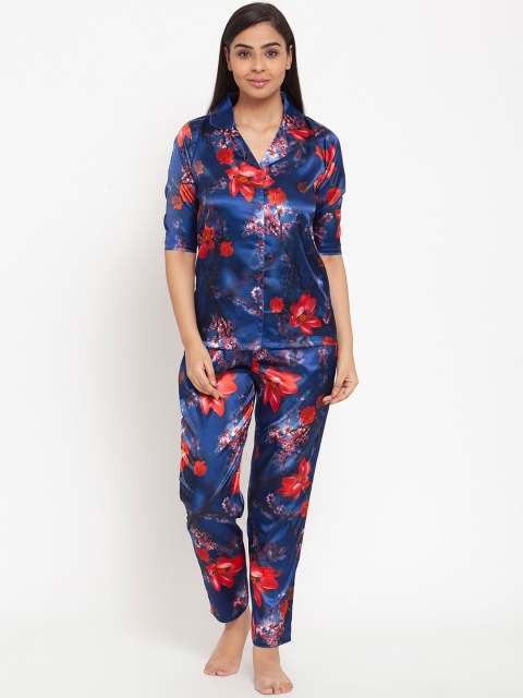 

Claura Women Navy Blue & Red Printed Night suit
