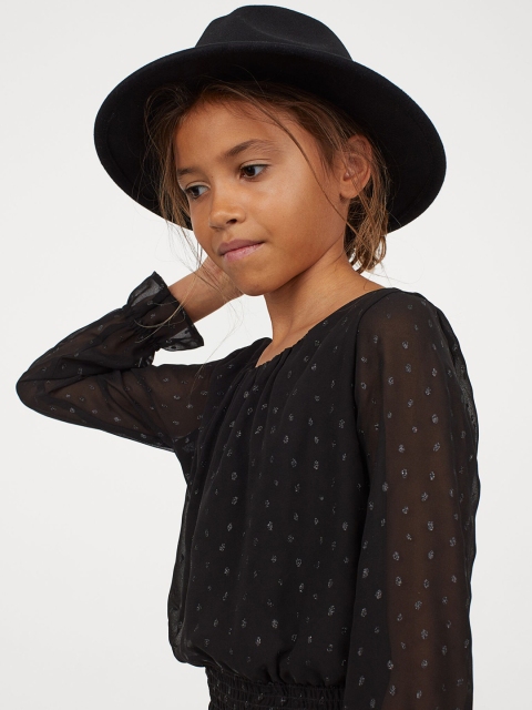 

H&M Girls Black Solid Tie-Back Chiffon Blouse