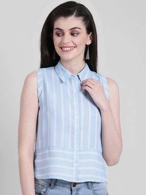 

Zink London Women Blue Striped Shirt Style Top