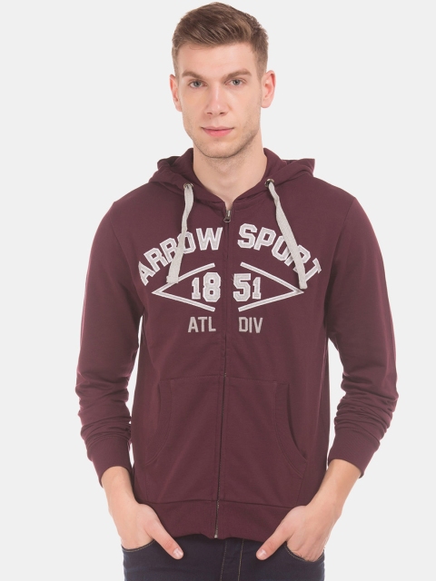 

Arrow Sport Men Maroon Printed Hooded Sweatshirt