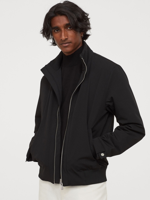 

H&M Men Black Solid Stand-Up Collar Jacket