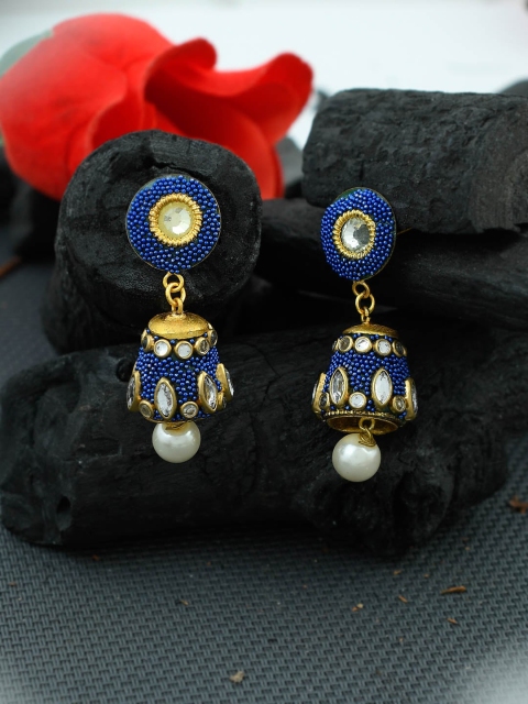 

Silvermerc Designs Gold-Plated & Blue Dome Shaped Drop Earrings