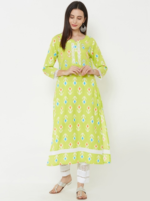 

FASHOR Women Lime Green Printed A-Line Kurta