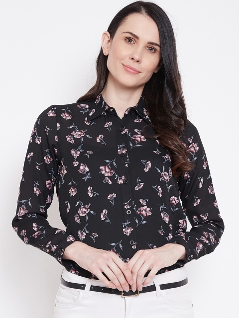 

PURYS Women Black Smart Regular Fit Printed Casual Shirt