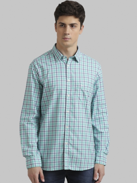 

Parx Men Turquoise Blue & Black Regular Fit Checked Casual Shirt