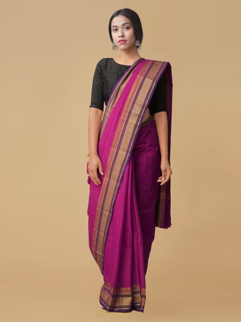 

Unnati Silks Magenta Pure Cotton Solid Handloom Chettinad Saree