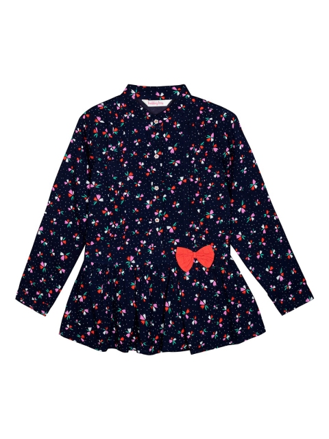 

Budding Bees Girls Navy Blue Floral Printed Fit and Flare Dress