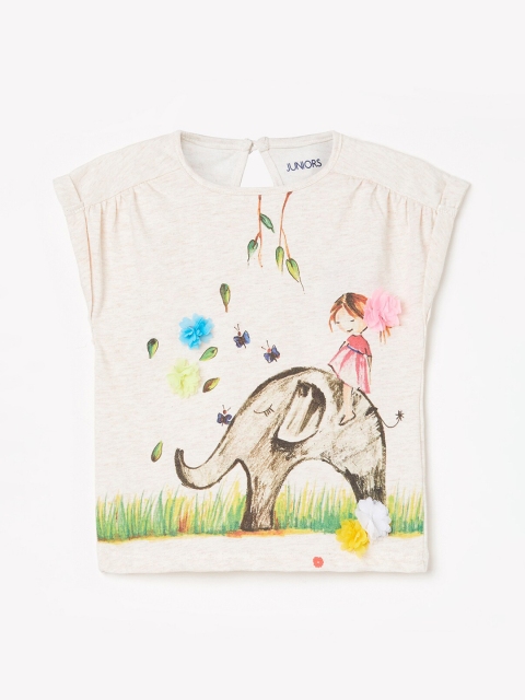 

Juniors by Lifestyle Girls Cream-Coloured Printed Blouson Top