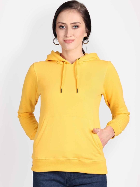 Free Authority Women Yellow Solid Hooded Sweatshirt