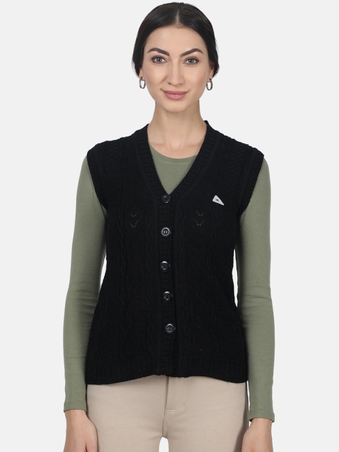 

Monte Carlo Women Black Self Design Cardigan Sweater