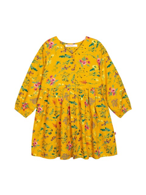 

Budding Bees Girls Mustard Yellow Printed A-Line Dress