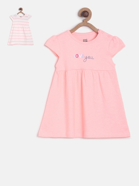 

MINI KLUB Girls Pack Of 2 Peach-Coloured Solid Fit and Flare Dress