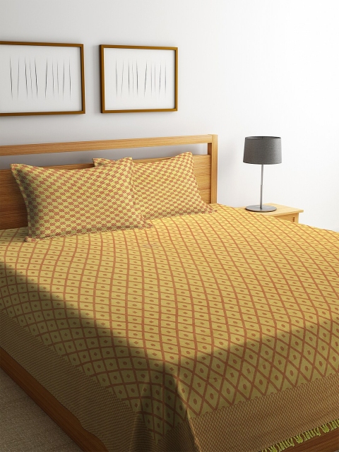 

NEUDIS Brown & Olive Woven Design Double King Bed Cover With 2 Pillow Covers