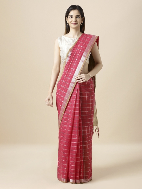 

Taneira Pink Pure Cotton Checked Mangalagiri Saree