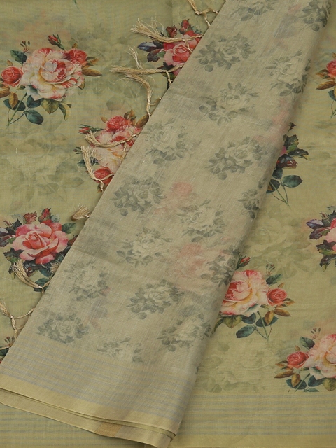 

Pothys Green Printed Jute Cotton Saree