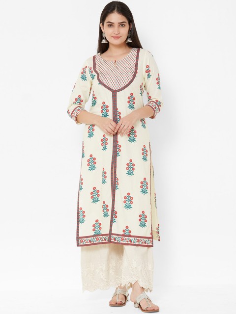 

Vedic Women Red & Off-White Yoke Design A-Line Kurta