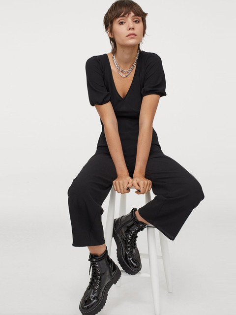 

H&M Black Solid V-Neck Jumpsuit