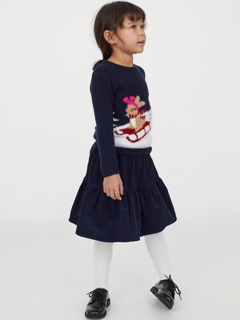 

H&M Girls Blue Printed Jacquard-Knit Jumper