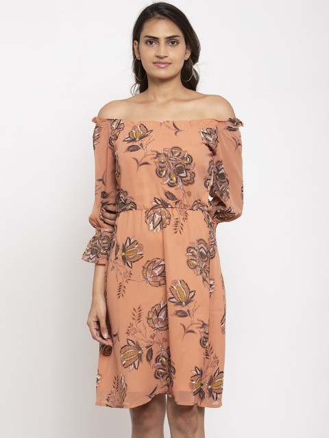 

Magnetic Designs Women Peach-Coloured Printed Fit and Flare Dress