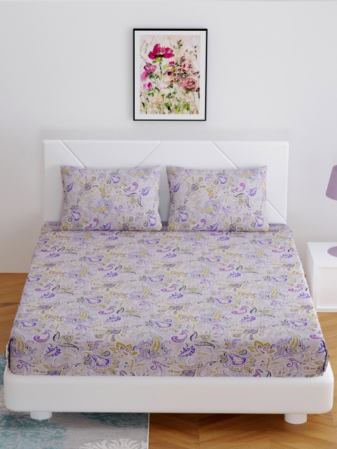

BOMBAY DYEING Purple & Yellow Floral 180 TC Cotton 1 King Bedsheet with 2 Pillow Covers