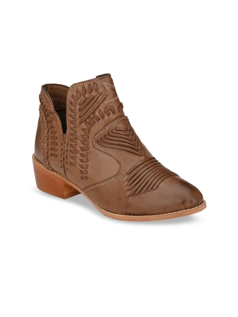 

Zebba Brown Textured PU High-Top Block Pumps
