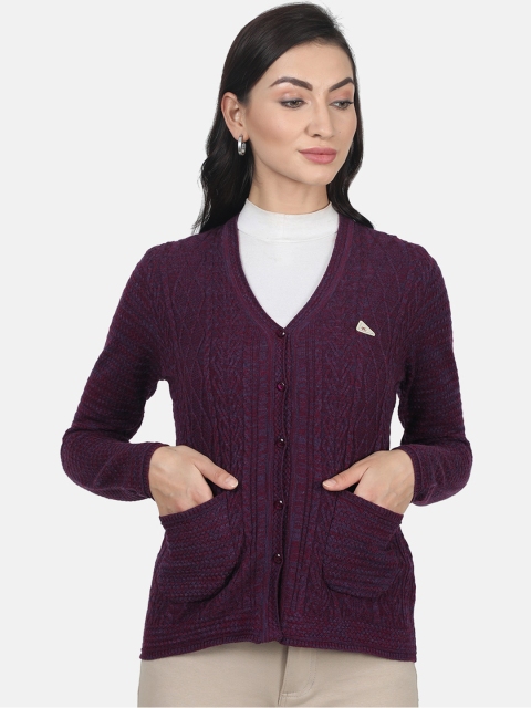 

Monte Carlo Women Purple Self Design Cardigan Sweater