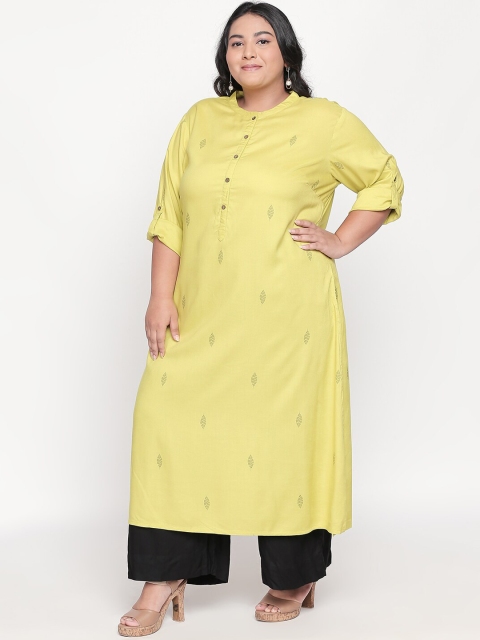 

RANGMANCH PLUS by Pantaloons Women Yellow & Black Printed Straight Kurta