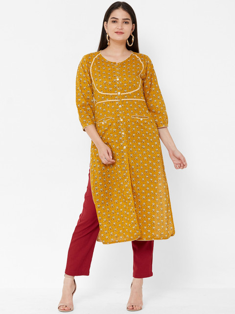

Vedic Women Mustard Yellow Printed Straight Kurta