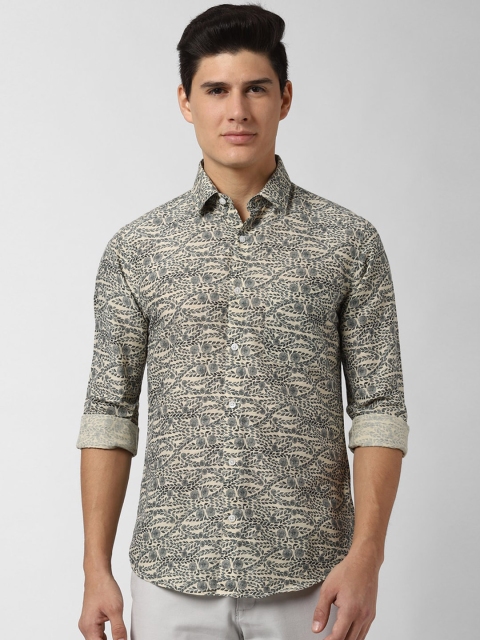 

Peter England Casuals Men Beige & Grey Slim Fit Printed Casual Shirt