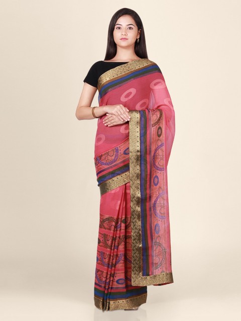 

CLAI WORLD Pink Woven Design Poly Georgette Saree