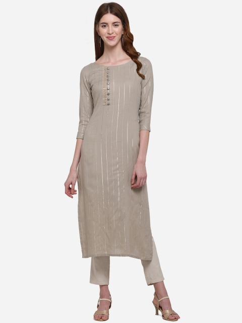 

Kvsfab Women Taupe Solid A-Line Kurta