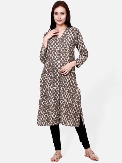 

Molcha Women Off-White & Taupe Printed Anarkali Kurta