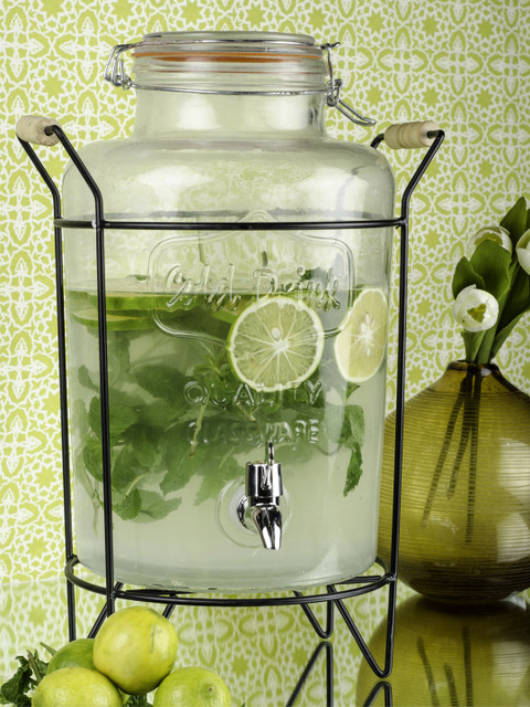 

White Gold Unisex Transparent Glass Dispenser with Metal Stand for Infused Water, Juices, Mocktails, Beer