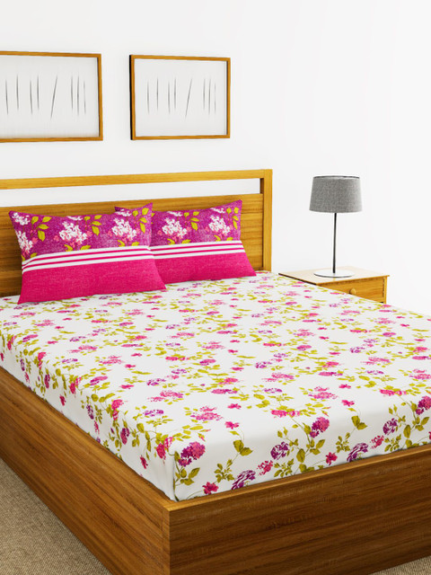 

BIANCA White & Purple Floral 210 TC Cotton 1 King Bedsheet with 2 Pillow Covers