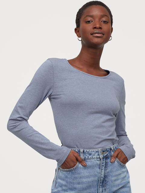 

H&M Women Blue Solid Long-Sleeved Jersey Top