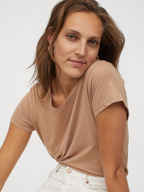 

H&M Women Beige Solid Jersey Top