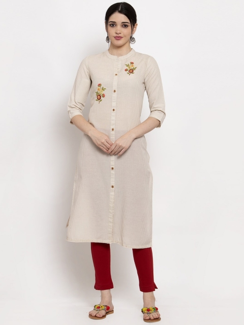 

ANAISA Women Beige Embroidered A-Line Kurta