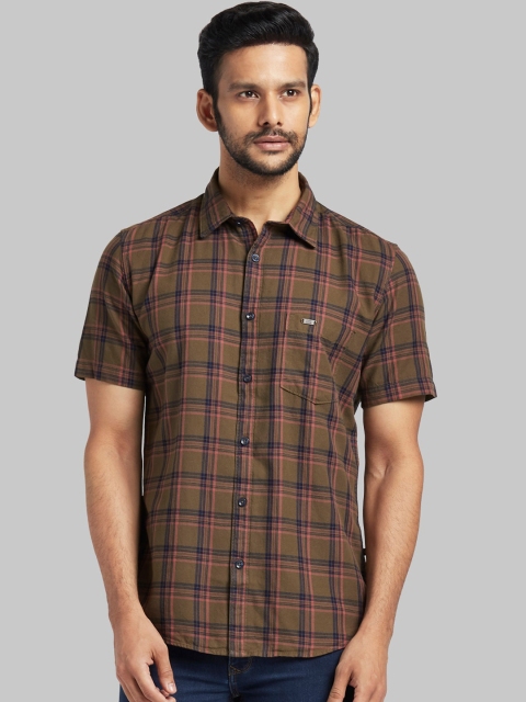 

Parx Men Brown & Navy Blue Regular Fit Checked Casual Shirt