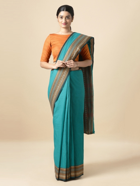 

Taneira Blue Solid Handloom Pure Cotton Saree