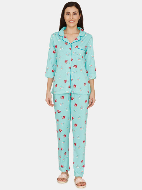 

Zivame Women Blue & Red Printed Night Suit