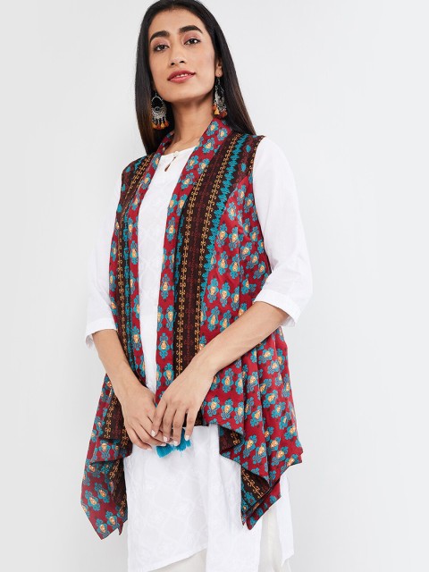 

max Women Multicoloured Printed Reversible Open Front Shrug, Multi