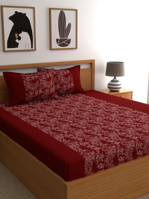 

Home Ecstasy Maroon Floral 150 TC Cotton 1 Queen Bedsheet with 2 Pillow Covers