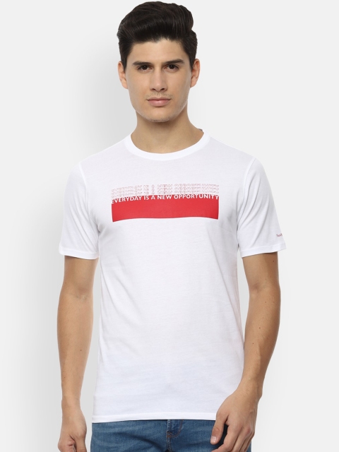 

V Dot Men White Printed Round Neck T-shirt