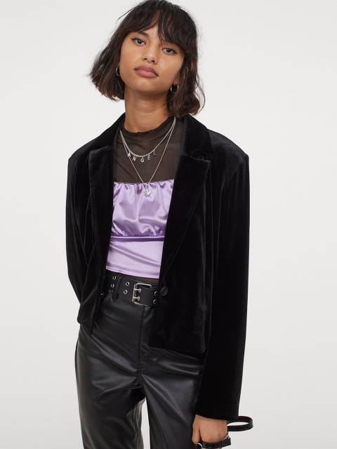 

H&M Women Black Solid Short Jacket