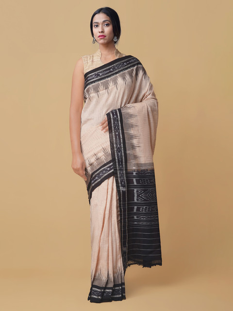 

Unnati Silks Cream-Coloured Pure Cotton Woven Design Handloom Sambalpuri Saree