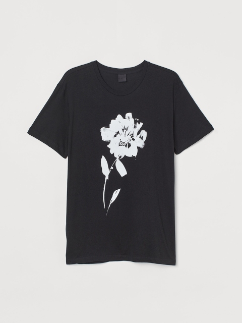 H&M Men Black & White Printed T-Shirt