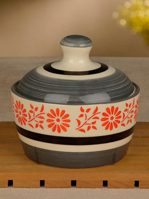 

StyleMyWay Grey & Orange Hand-painted Ceramic Butter Pot with Lid